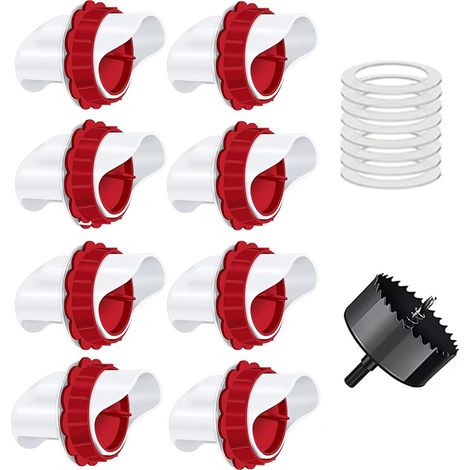 Mangeoire Poules 8 Ports, Mangeoire Poule Automatique sans Déchets par Gravité, Include 1 Scie Cloche, Ports pour Seaux, Bacs, Rainures (1/5)