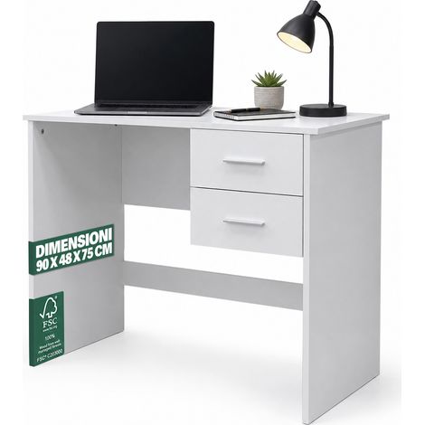 Scrivania da Ufficio Bianca Porta PC da Casa con Cassetti 90x48x75cm Salvaspazio