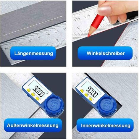 Rapporteur d'Angle Numerique, Règle d'Angle Inoxydable pour Menuisier et Fausse Equerre , Plage de Mesure 360°, Règle en Acier pour Travaux de Bois pour de Bricolage, Artisanat et Bricoleurs (1/4)