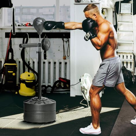 Balle de frappe réglable en hauteur bandages de boxe inclus rotation à 360° noir 80,5 x 48 x 163205 cm (1/5)