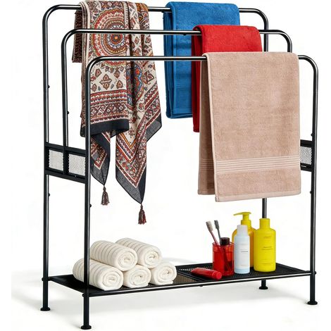 Porte-serviettes de 111,8 cm de grand format autoportant - Porte-serviettes pour piscine extérieure à 3 niveaux, support polyvalent pour couvertures et couettes pour salon, salle de bain (1/5)