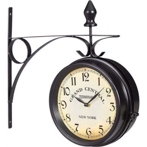 Horloge de gare vintage new-yorkaise à double face, noire, affichage double face, alimentée par piles. (1/4)