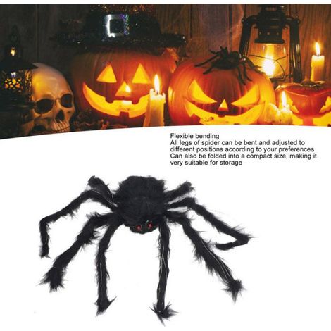 minifinker Halloween Light Up Spider Décoration d'araignée d'Halloween Spider poilue noire avec Pile bouton CR2032 de 75 cm X 4 (1/4)