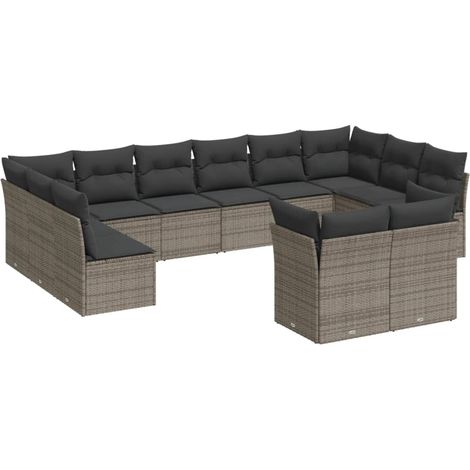 Salon de jardin avec coussins 12 pcs gris résine tressée (1/3)