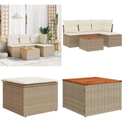 5-tlg. Garten-Sofagarnitur mit Kissen Beige Poly Rattan - Gartenmöbel - Esszimmergarnituren - Outdoor Möbel - Lounge Set - Rattan Gartenmöbel - Home & Living (1/5)