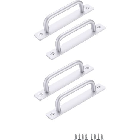 4 poignées pour porte coulissante, poignées pour porte coulissante avec plaque en acier inoxydable pour portes de grange, armoires, couleur argent, entraxe de 160 mm (1/5)