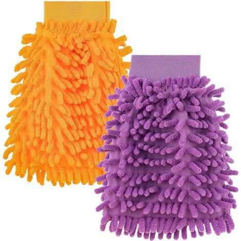 Gants de lavage microfibre chenille double face absorbants lot de 2 (1/5)