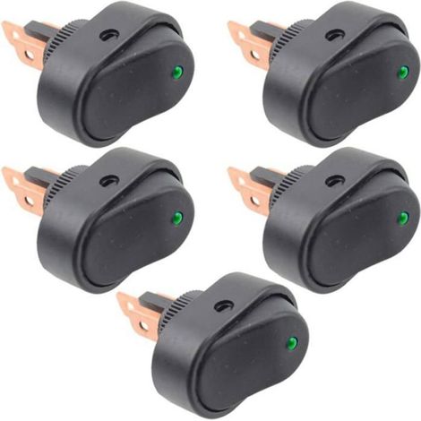 Interrupteur à bascule étanche - 12 V - 30 A - SPST 3 broches - LED verte - pour voiture bateau quad - Lot de 5