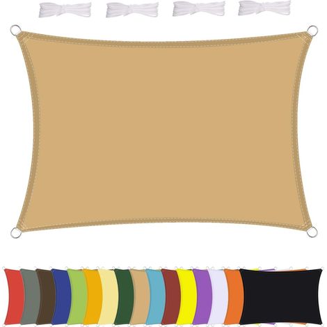 Voile d'ombrage rectangulaire imperméable, résistant aux intempéries, polyester de qualité supérieure, plusieurs longueurs et largeurs au choix avec cordes de fixation, rectangulaire, 2,5 x 3,4 (1/5)