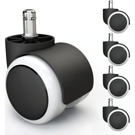 5x roulettes pour sols durs avec revêtement en PVC silencieux et sans rayures - roulettes universelles pour chaises de bureau, idéal pour tous les sols (11 x 22 mm, Blanc) (1/5)