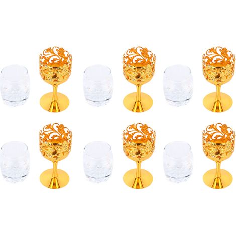 Set de 6 verres à vin en métal, bord arrondi, incassable, pied gravé, coupe élégante pour bar et maison (1/5)