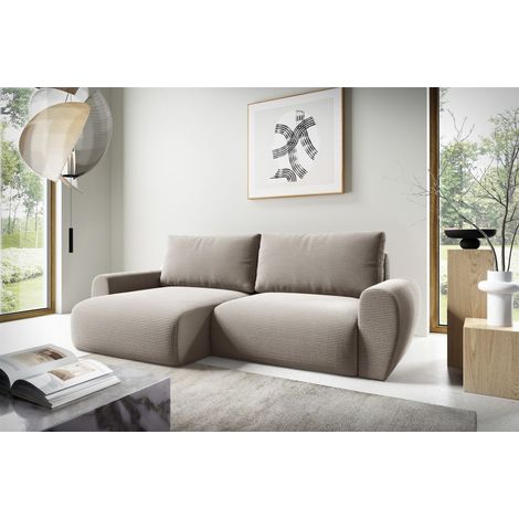 Ecksofa Schlafsofa GALAN Stoff Poso Beige Ottomane Links
