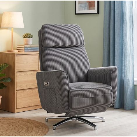Fauteuil relax électrique pivotant 360°, 2 moteurs, fonction inclinable, USB, gris foncé HAVRYA (1/4)