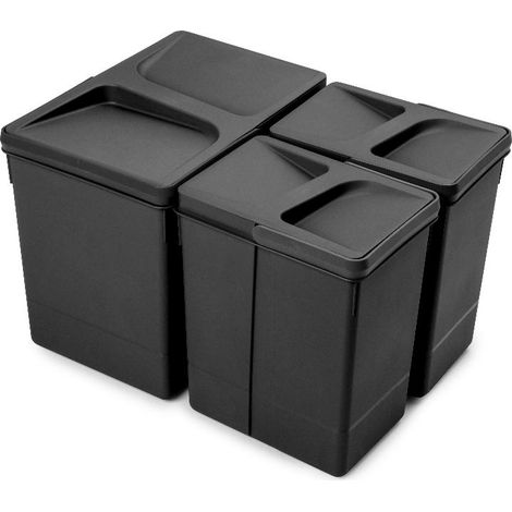 emuca kit de contenedores de reciclaje para cajón de cocina recycle altura 266mm, 1x15litros, 2x7litros, plástico, negro