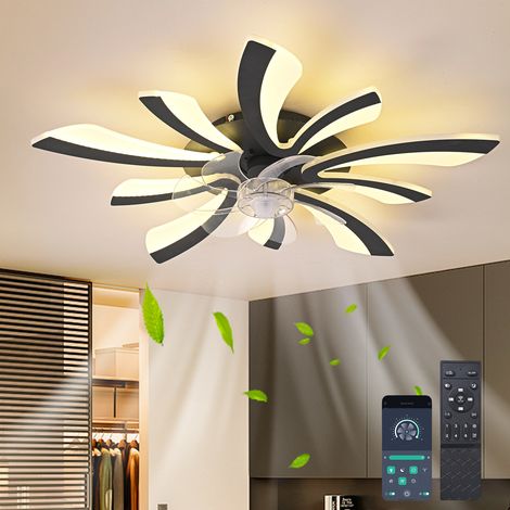 LED deckenlampe mit ventilator, 78cm deckenventilator mit licht, Modern Deckenventilator mit Beleuchtung Fernbedienung und APP,3 Farbtemperatur 6-Gang,Für Schlafzimmer Wohnzimmer,5 Licht,Weiß