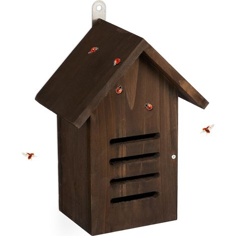 Relaxdays Marienkäferhaus, Holz, HxBxT: 25 x 18,5 x 12 cm, zum Aufhängen, Garten, Insektenhotel für Marienkäfer, braun
