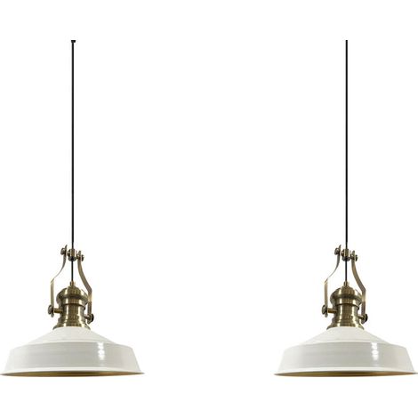 Industrielle Doppel-Pendelleuchte aus Handbemaltem Weiß Metall – Vintage-Kronleuchter E27 Ø40 cm für Wohnzimmer, Schlafzimmer oder Esszimmer (1/5)