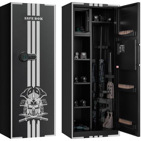Armoire à 4 Fusils, Coffre Fort pour Armes à Feu 2 Façons de Verrouillage Mot de Passe et Clés, pour Arms Longues Pistolets Munitions, Armoire Forte Numérique en Acier, Assemblage Requis (1/5)