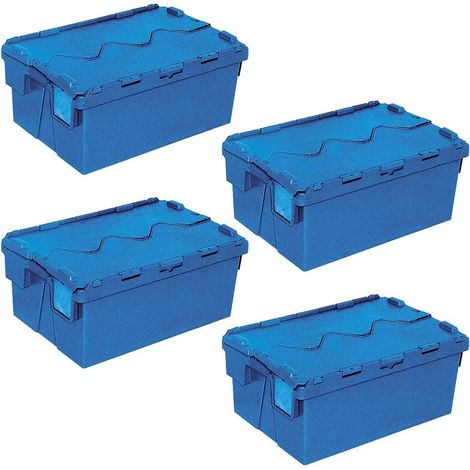 BRB Lot de 4 récipients réutilisables avec couvercles à charnière, 600 x 400 x 265 mm, bleu