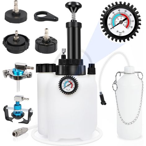 Appareil de Purge de Freins de 3L, Purgeur de Freins Automobile, Appareil de Changement de Liquide de Frein avec réservoir de succion de 1L et 4 adaptateurs de maître-Cylindre pour E20 ø45m (1/5)