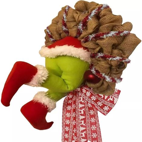 corona navideña, patas de peluche, arpillera, adornos rojos y blancos, para interior/exterior (1/5)