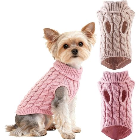 Lot de 2 Pull Chien, Tricot Doux Col Roulé, Polyester Chaud Hiver, Pour Petite Race Chihuahua