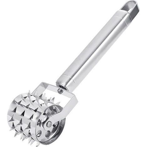 BelleRise – 19 cm Fleischklopfer, Fleischhammer aus silberfarbenem Edelstahl, Fleischklopfer mit Rollen (1/5)