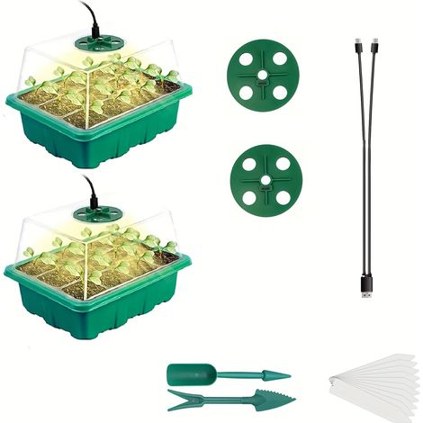 Filiyano – lampe de croissance et – Lot de 2 ou 5 plateaux de semis avec lampe de croissance et dôme d'humidité - Mini-serre d'intérieur alimentée par (1/5)