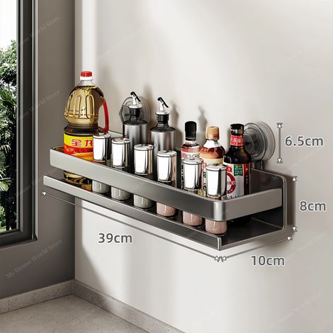 Étagère de cuisine murale à ventouses (39 cm) - Rangement pour épices - Porte-épices mural - Organisateur d'assaisonnements (1/5)