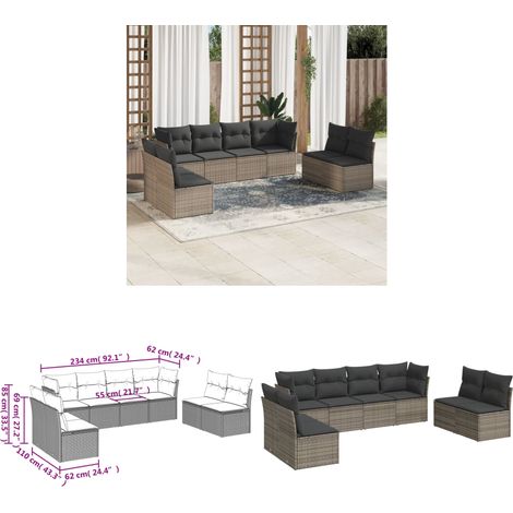 8-tlg. Garten-Sofagarnitur mit Kissen Grau Poly Rattan - Gartenmöbel - Outdoor Möbel - Rattan Sofa - Lounge Set - Gartenlounge - Home & Living (1/3)