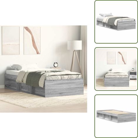 Madera de ingeniería - vidaXL Estructura de cama gris Sonoma 100x200 cm - Listones de madera