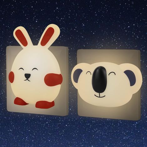 Veilleuse Enfant Prise Électrique, Koala et Lapin, Lot de 2 Capteur Crépusculaire, Lampe Nuit Allaitement, Décoration Chambre de Bébé, Cadeau Naissance Fille (1/5)