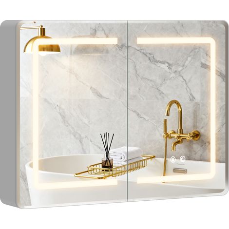 Armoire de toilette avec miroir et éclairage LED, 60 x 80 cm, revêtement antibuée, intensité lumineuse réglable sur 3 niveaux. (1/5)