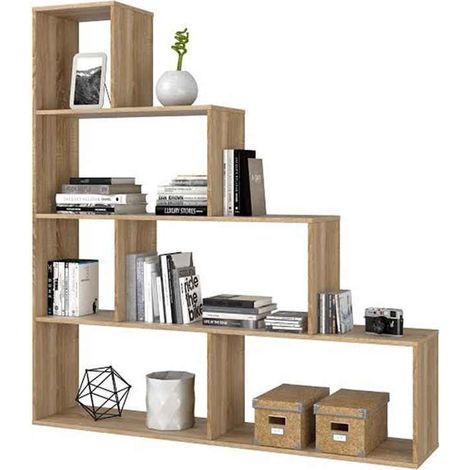 Calicosy – Étagère en mélamine chêne canadien – 10 emplacements – Dimensions 145 x 145 x 29 cm – Style moderne pour bureau ou salon (1/10)