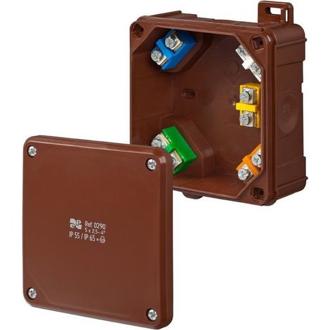 Scatola 2K IP55/IP65 98x98x46 5x2.5-4mm2 con terminali, marrone