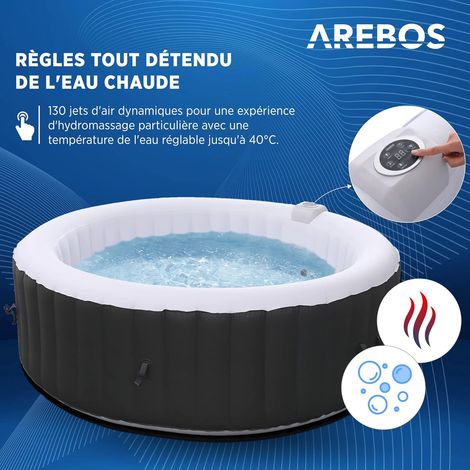 Arebos – Spa gonflable 6 personnes – Gonflage automatique – 130 jets de massage – Température réglable jusqu'à 40°C – Système de filtration efficace — vue 2