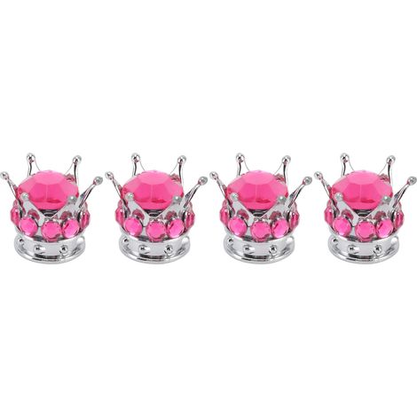 Lot de 4 bouchons de valve de roue de pneu, style couronne diamant, universels pour voitures, camions et vélos, rose rouge (1/5)
