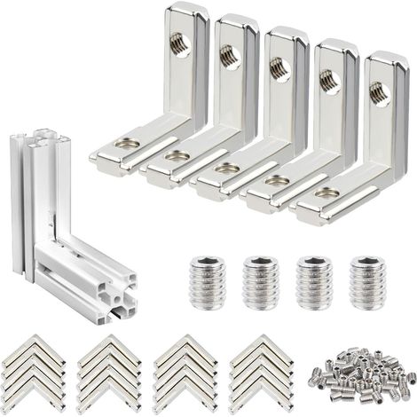 Lot de 25 Équerres Intérieures à Rainure en T pour Profilé Aluminium 20x20, 6 Rainures, 90°, Connecteurs d'Angle Intérieur pour Profilé Aluminium Série 20, avec 50 Vis (1/5)