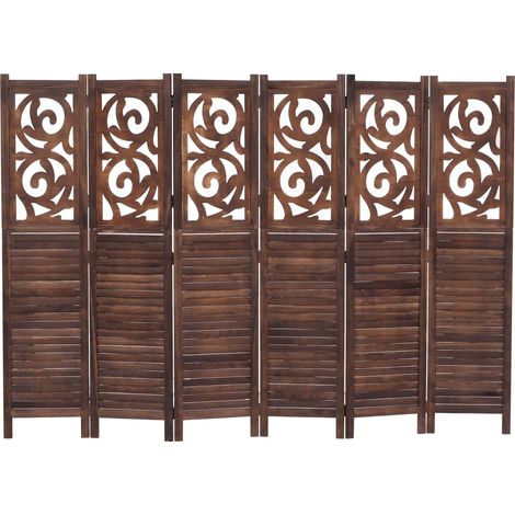 [NEUWERTIG] Paravent T568, Raumteiler Trennwand Sichtschutz Raumtrennung, Ornamente klappbar Paulownia Holz 170x240cm braun