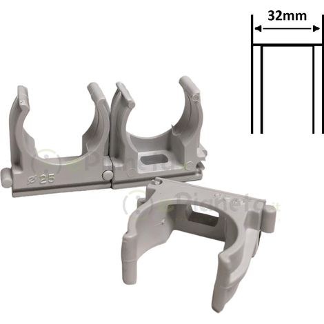 Clips per fissaggio tubi rigidi o flessibili 16 20 25 32 mm fissatubo a scatto IP40 grigio RAL 7035  32mm x 100pz