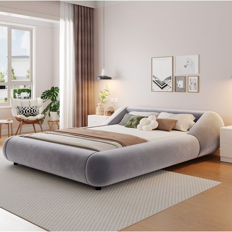 Letto 140x200 in velluto grigio LED effetto sospeso, senza materasso - MEUBLIV (1/5)