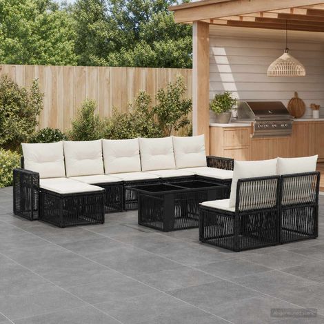 vidaXL Set Divano da Giardino 10 pz Nero e Bianco Crema polyrattan (1/5)