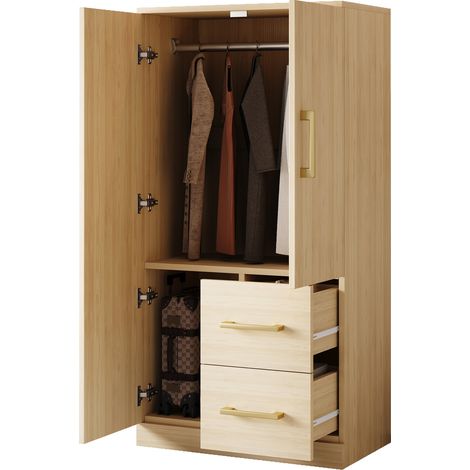 Armadio 70x40x135 cm, Design a 3 Ante con 2 Cassetti e Vani Portaoggetti, Compatto e Multifunzionale,in Legno, Naturale (1/5)