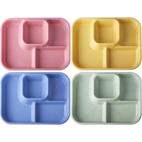 Platos con compartimentos - Cubiertos reutilizables - 4 compartimentos - Plato para aperitivos - Apto para lavavajillas - Apto para adultos y niños