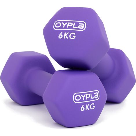 Oypla Pair of 6kg Hex Anti Roll Neoprene Non Slip Hand Dumbbells Workout Weights (1/5)