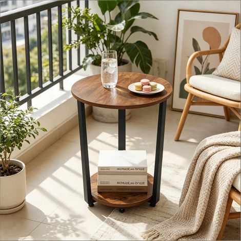 Table pour plantes ronde, table d'appoint pratique avec 2 étagères, table basse de rangement – idéale pour salon, balcon ou véranda (1/4)