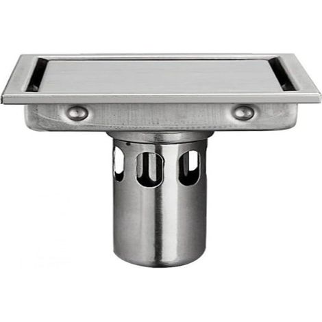 Bonde de douche de 11 cm avec grille carrelée, bonde de douche carrée avec filtre à cheveux, en acier inoxydable 304 avec finition brossée (1/4)