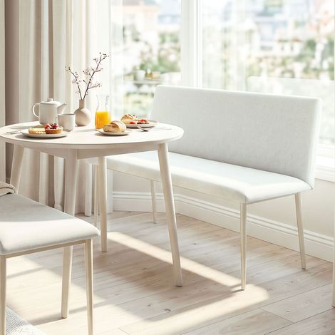 Chaise de salle à manger sans accoudoirs, revêtement aspect lin, chaise de cuisine avec dossier et pieds en métal, pour salon, couleur crème (1/5)