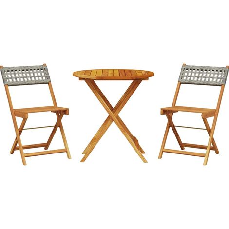 Set da Bistrot 3 pz  Salotto da Giardino Grigio in Polyrattan e Legno Massello (1/5)