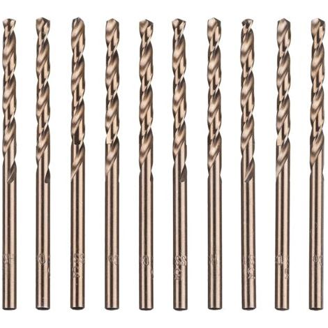 BUNTHAUS Lot de 10 forets hélicoïdaux en acier rapide M35 HSS or cobalt pour perceuses métriques à haute vitesse 3 mm x 63 mm pour perçage des Acier inoxydable et métal (1/5)